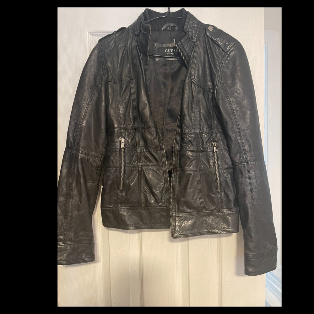 GUESS Black Leather Motor Jacket